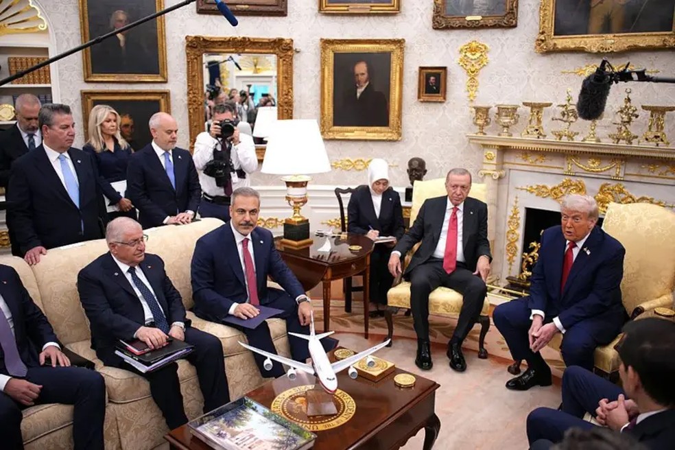 Trump falou com a imprensa sobre seu encontro com Erdogan na Casa Branca — Foto: Andrew Harnik/Getty Images